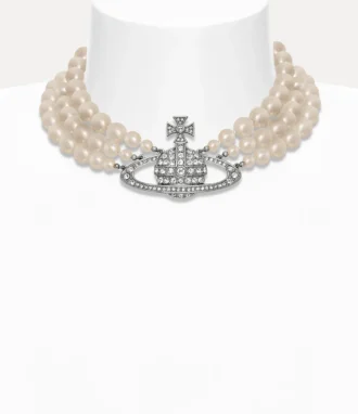 Collier ras du cou Three Row Pearl Bas Relief