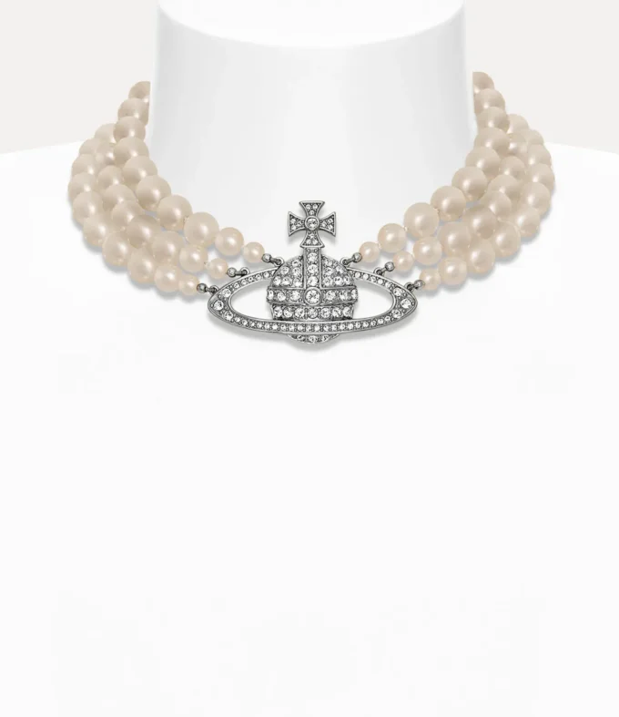 Collier ras du cou Three Row Pearl Bas Relief