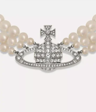 Collier ras du cou Three Row Pearl Bas Relief